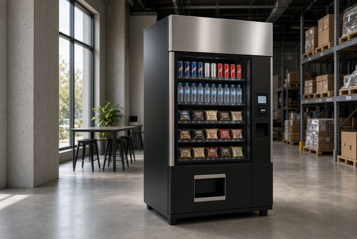Combo vending machine in a warehouse break area